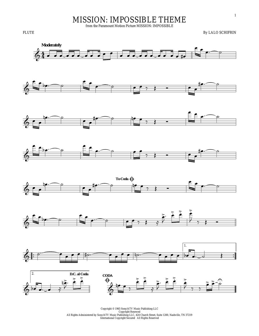Mission: Impossible Theme Flute Solo scores gallery preview page 1