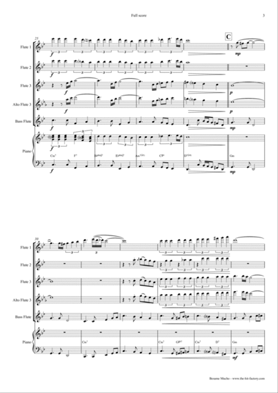 Bésame Mucho (kiss Me Much) Flute Quartet scores gallery preview page 3