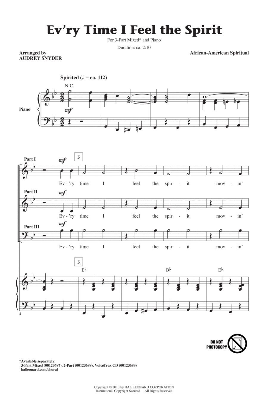 Every Time I Feel The Spirit 3-Part scores gallery preview page 1