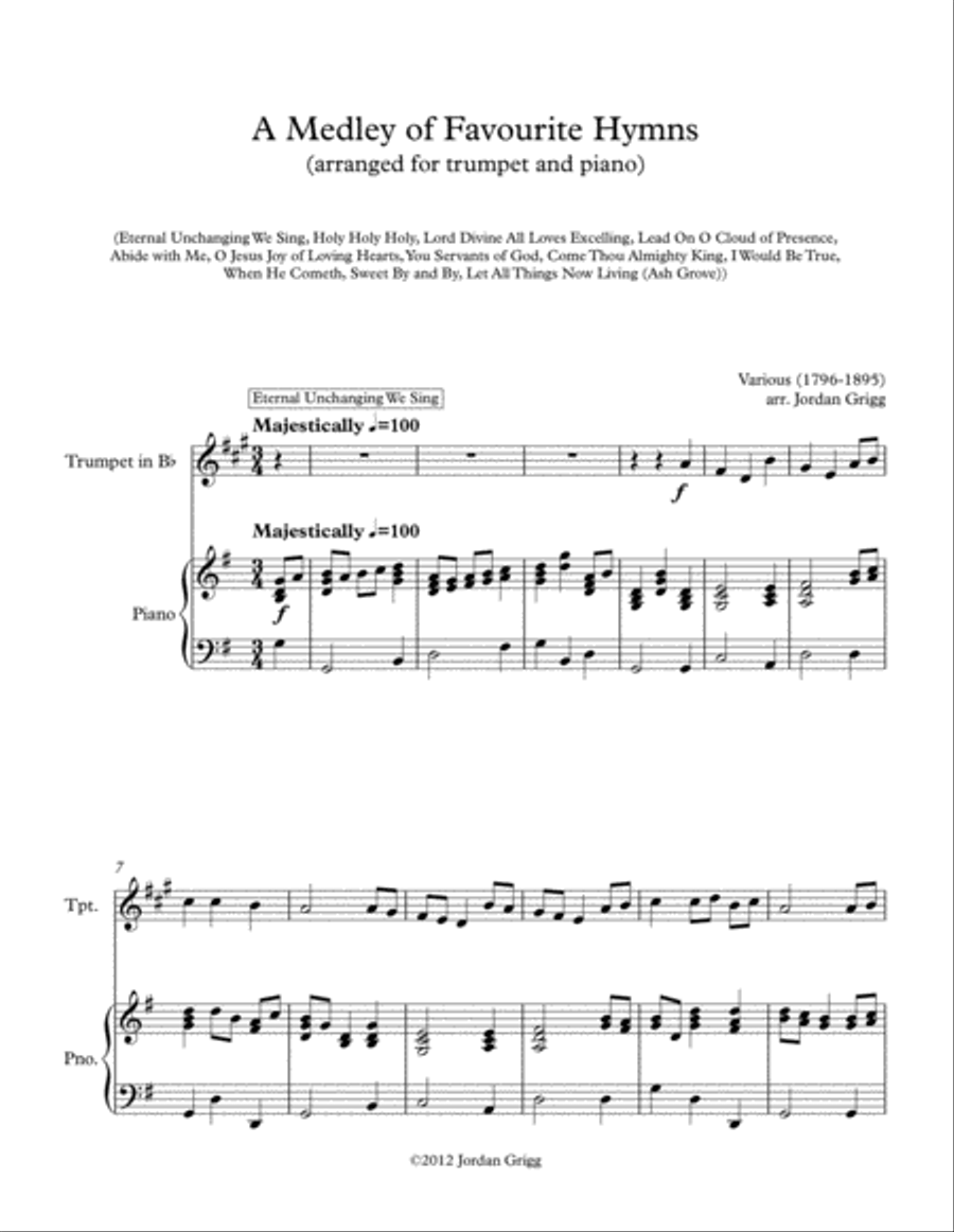 A Medley of Favourite Hymns (trumpet and piano) Trumpet Solo scores gallery preview page 1