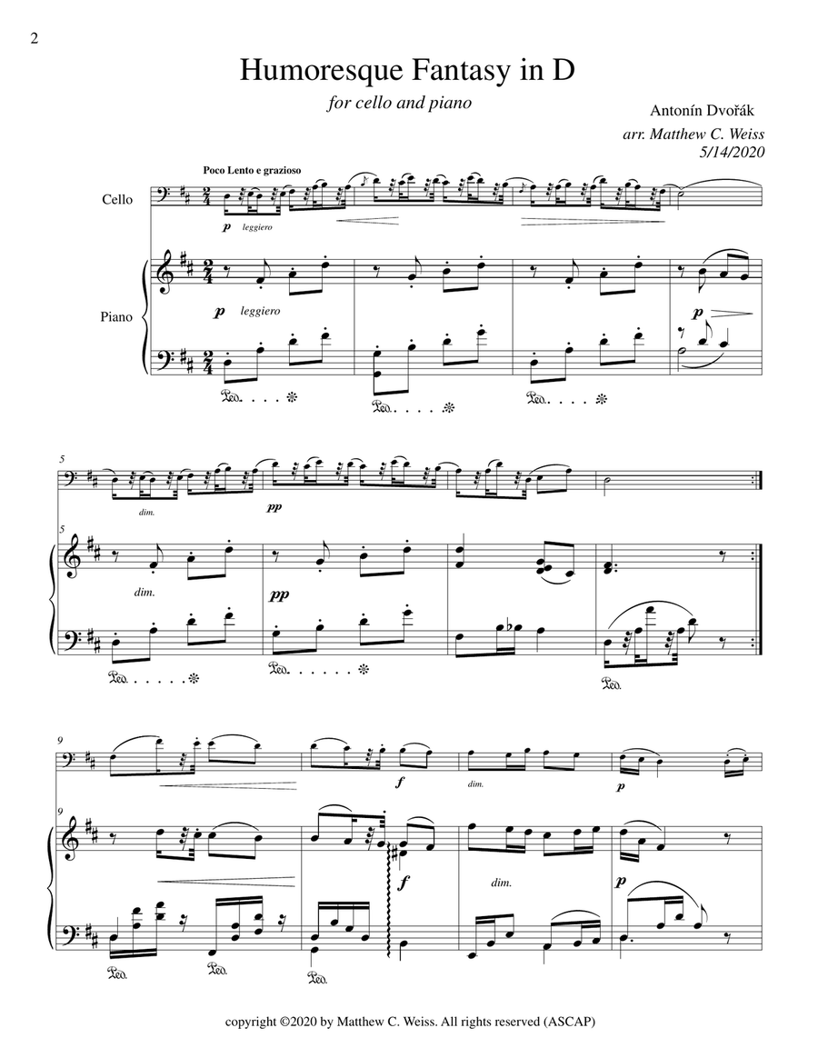 Humoresque Fantasy in D for Cello and Piano Piano scores gallery preview page 3