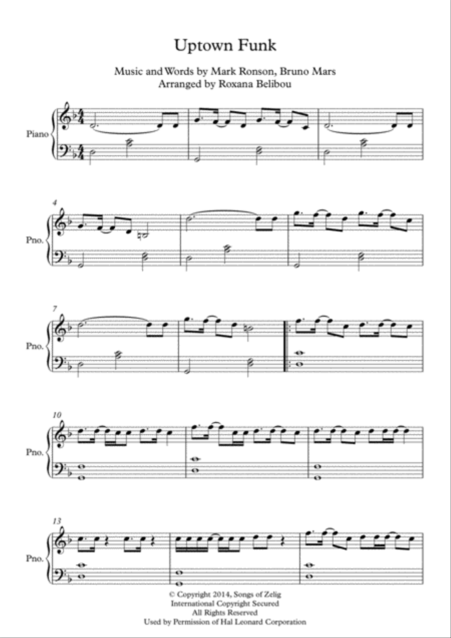 Uptown Funk Easy Piano scores gallery preview page 1