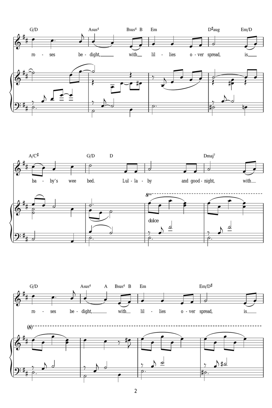Brahms' Lullaby Piano, Vocal scores gallery preview page 2