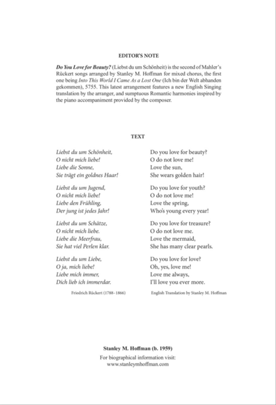 Do You Love for Beauty? (Liebst du um Schönheit) 4-Part scores gallery preview page 1