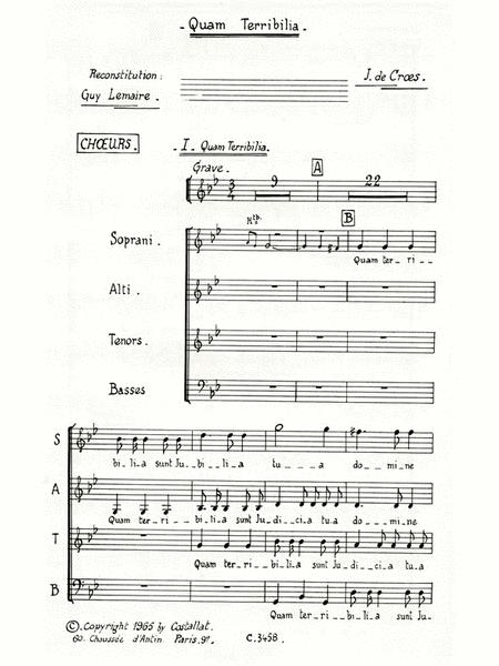 Croes/lemaire Quam Terribilia Satb A Cappella Choral