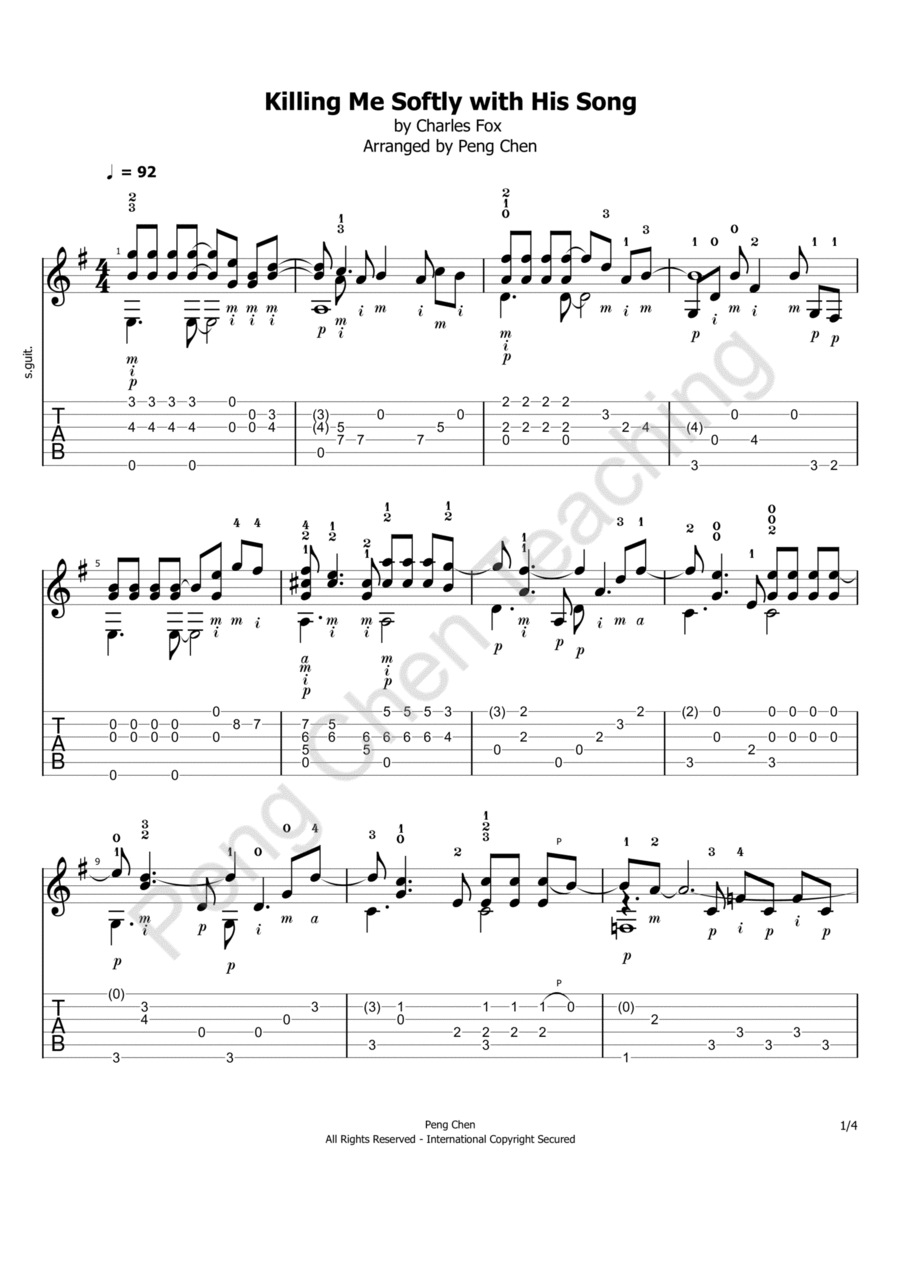 Killing Me Softly With His Song Acoustic Guitar scores gallery preview page 1