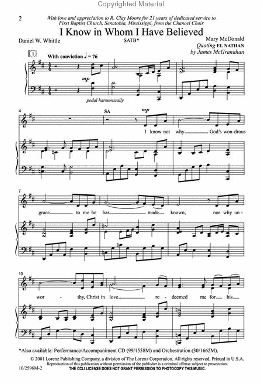 I Know in Whom I Have Believed 4-Part scores gallery preview page 2