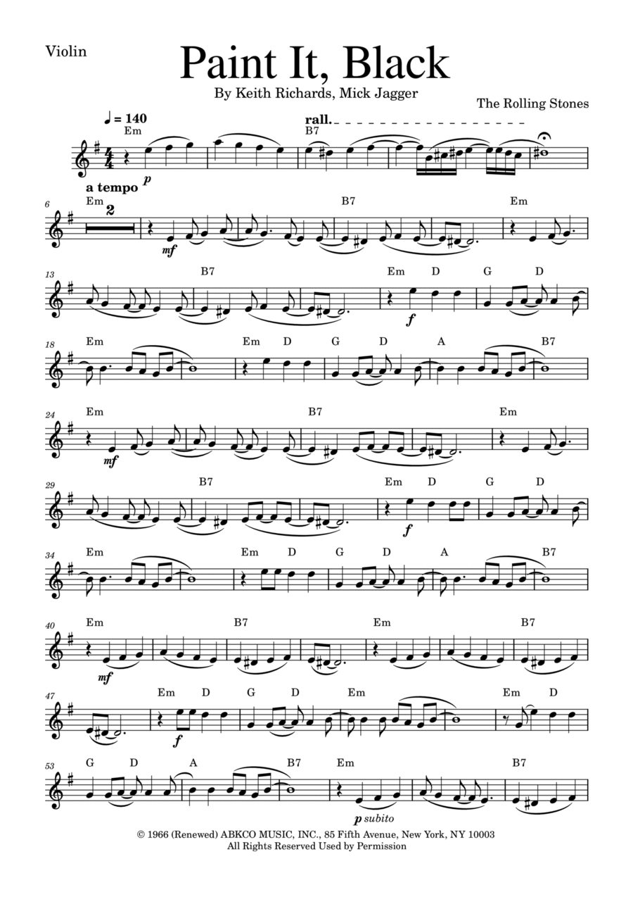Paint It, Black Violin Solo scores gallery preview page 1