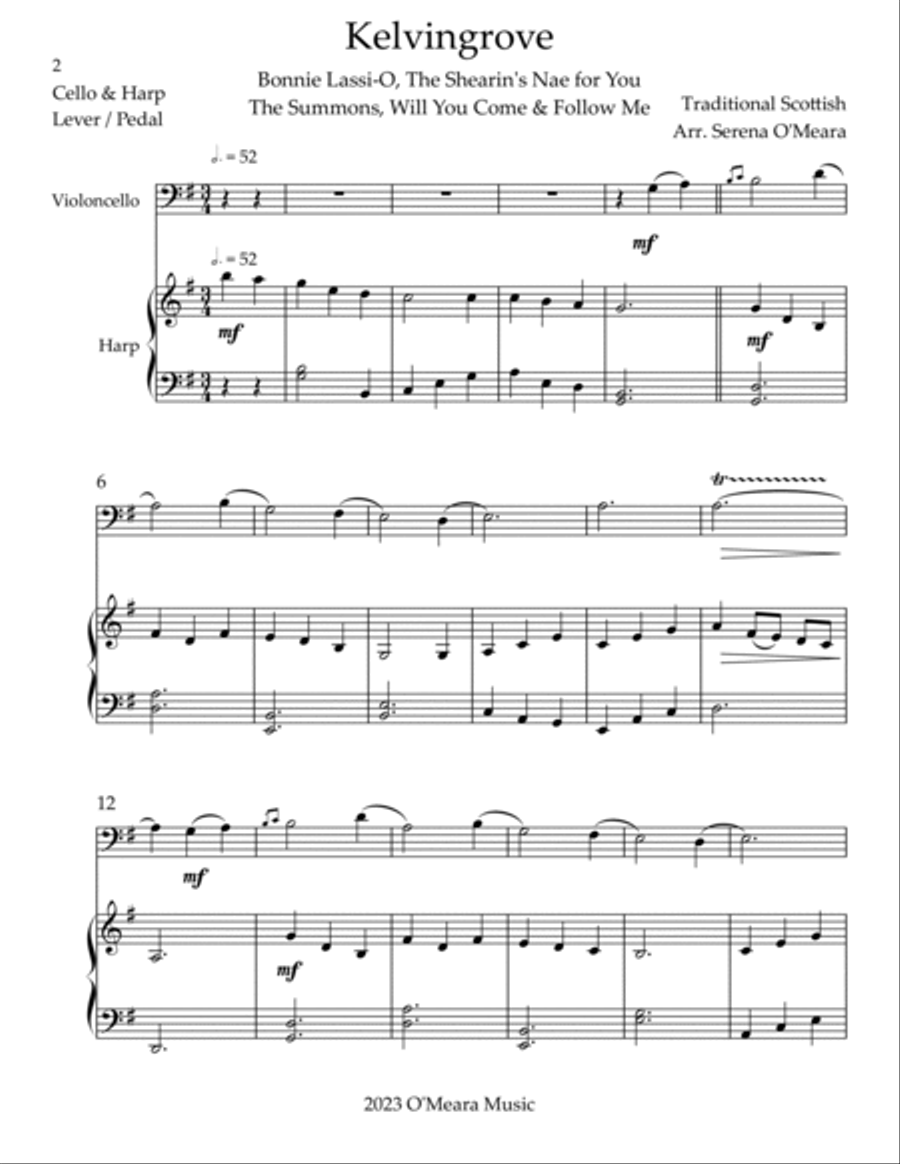 Kelvingrove, Duet for Cello & Harp String Duet scores gallery preview page 2
