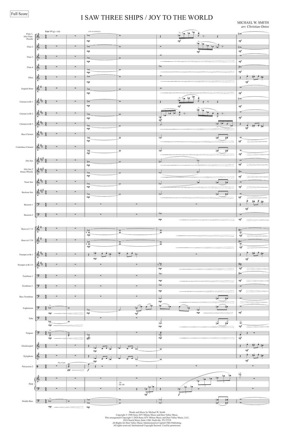 Medley: I Saw Three Ships/joy To The World Concert Band scores gallery preview page 1