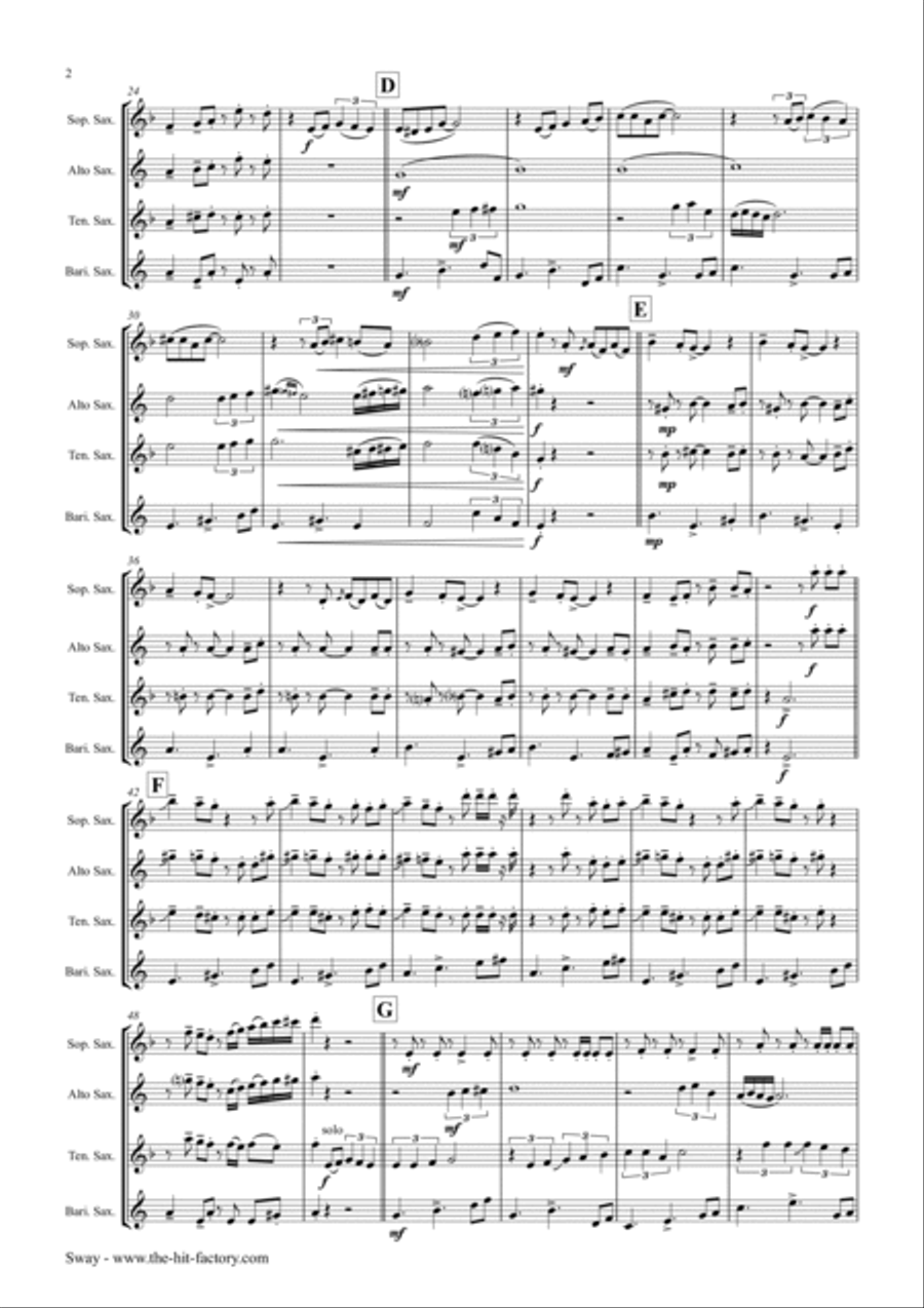 Sway (quien Sera) Saxophone Quartet scores gallery preview page 2