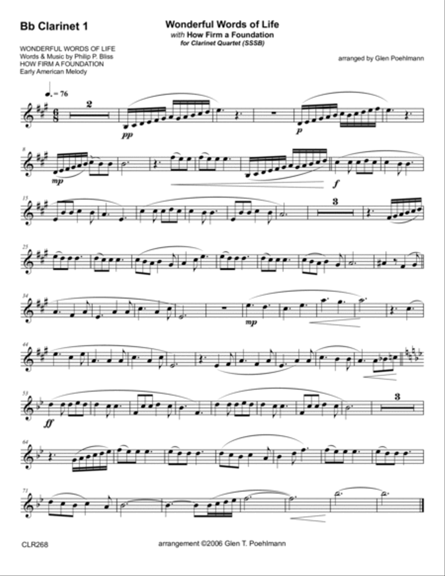 WONDERFUL WORDS OF LIFE with How Firm a Foundation - CLARINET QUARTET (unaccompanied) Clarinet Quartet scores gallery preview page 5