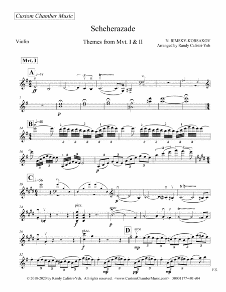 Rimsky-Korsakov - Scheherazade: Themes from Mvts 1 & 2 (violin/cello duet) image number null