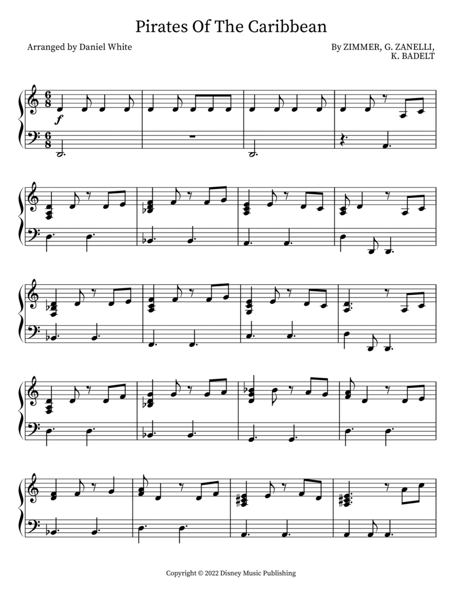 Pirates Of The Caribbean Piano Solo scores gallery preview page 1