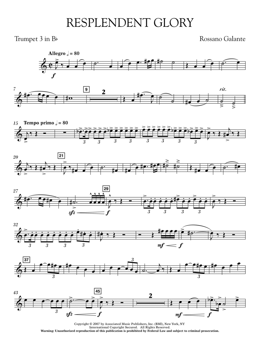 Resplendent Glory - Bb Trumpet 3 Concert Band scores gallery preview page 1