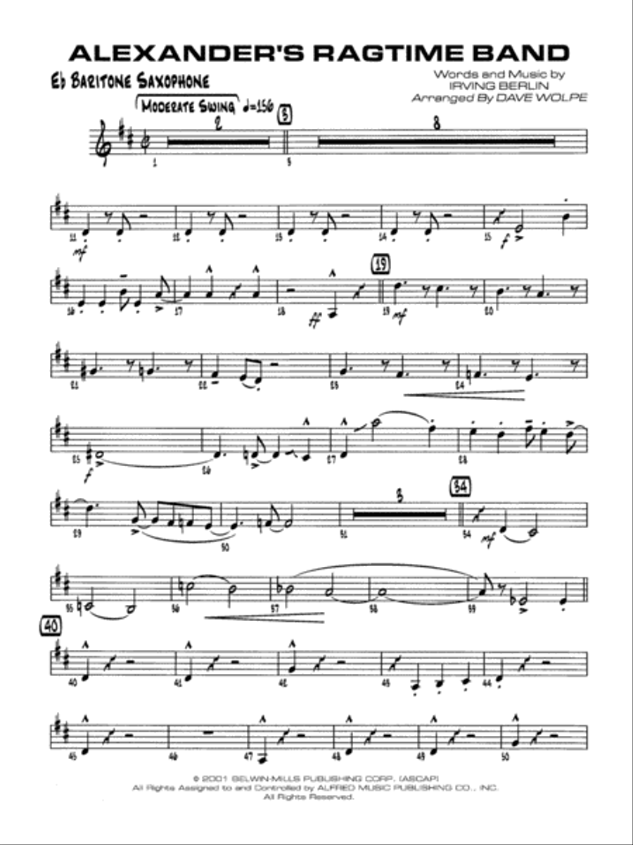 Alexander's Ragtime Band: E-flat Baritone Saxophone Jazz Ensemble scores gallery preview page 1