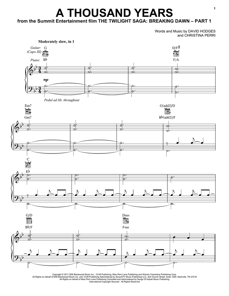 A Thousand Years Piano, Vocal scores gallery preview page 1