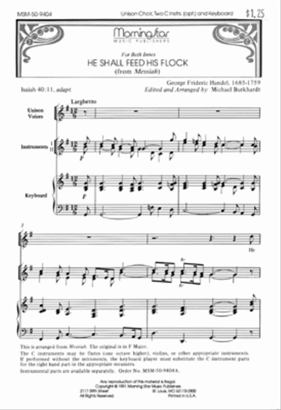 He Shall Feed His Flock Unison Choir scores gallery preview page 1