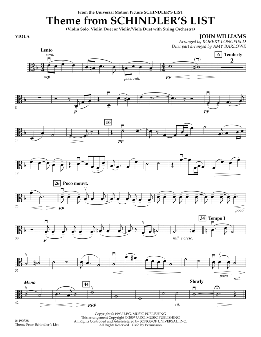 Theme from Schindler's List - Viola Orchestra scores gallery preview page 1