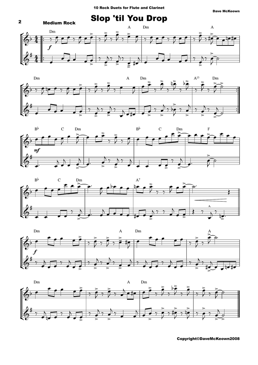 10 Rock Duets for Flute and Clarinet Woodwind Duet scores gallery preview page 2