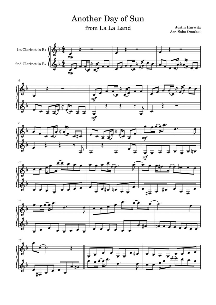Another Day Of Sun Another Day Of Sun Clarinet Duet scores gallery preview page 1