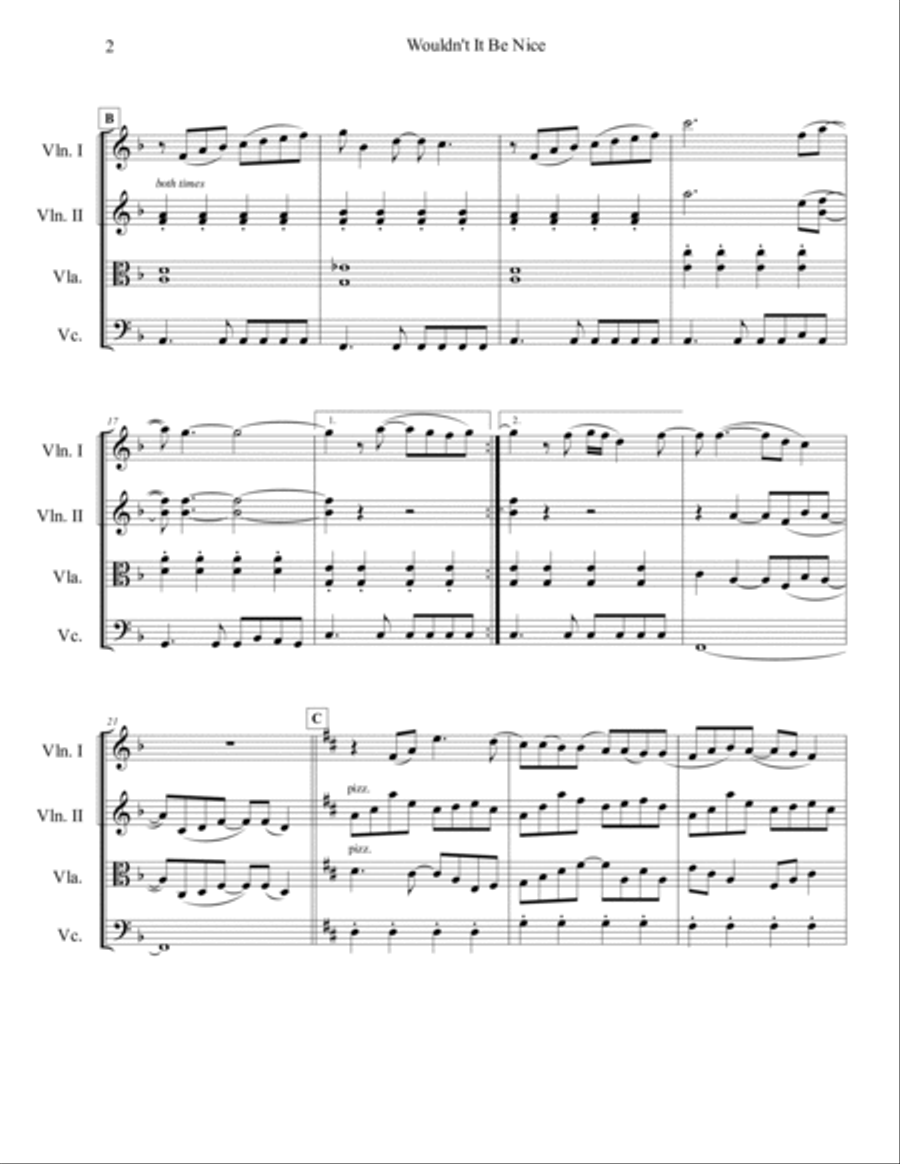 Wouldn't It Be Nice String Quartet scores gallery preview page 3