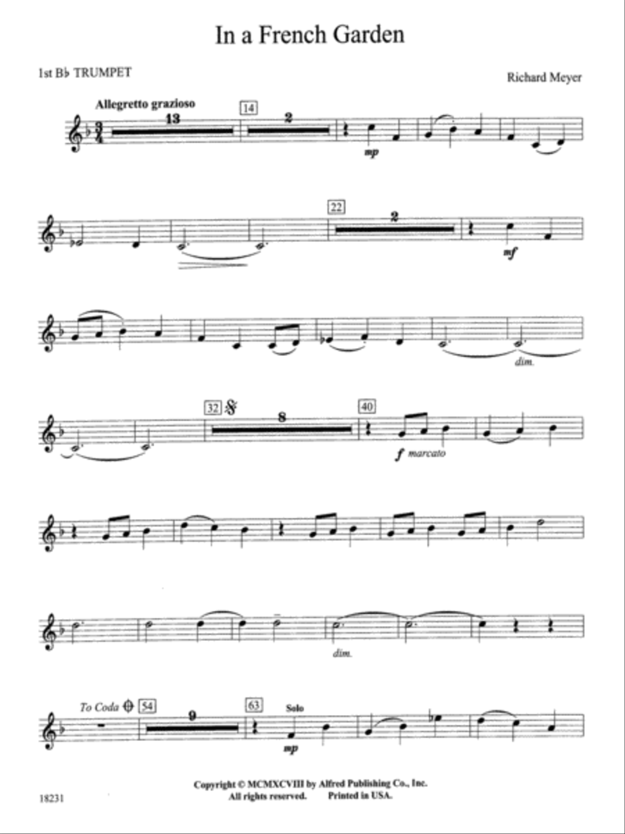In a French Garden: 1st B-flat Trumpet Concert Band scores gallery preview page 1
