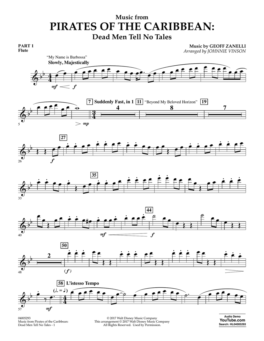 Music from Pirates of the Caribbean: Dead Men Tell No Tales - Pt.1 - Flute Concert Band scores gallery preview page 1