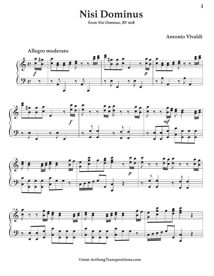 VIVALDI: Nisi Dominus, RV 608 (transposed to A minor) Voice scores gallery preview page 2