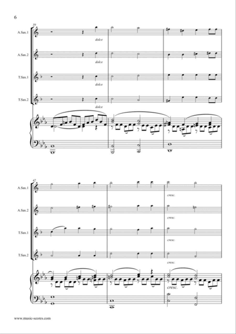 Cantique de Jean Racine - 2 Alto Saxes, 2 Tenor Saxes and Piano Woodwind Duet scores gallery preview page 6