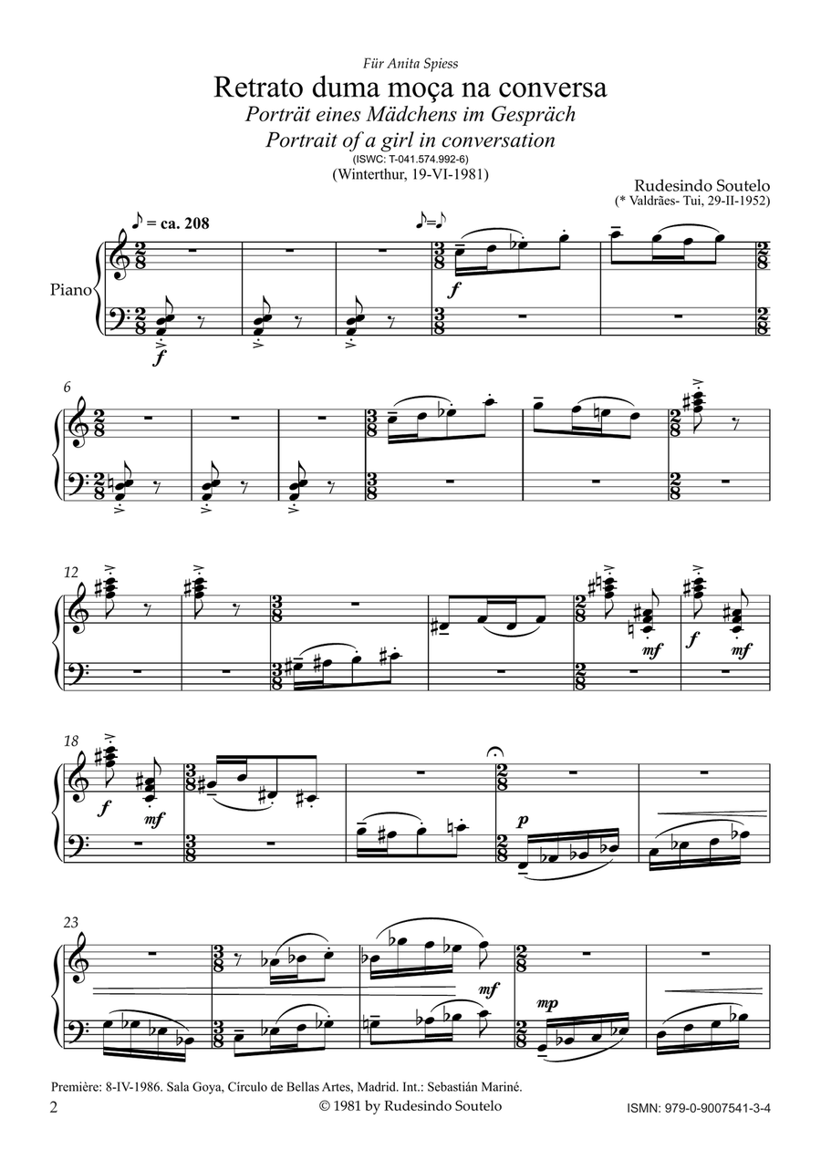 Retrato duma moça na Conversa / Portrait of a girl in conversation Piano Solo scores gallery preview page 2
