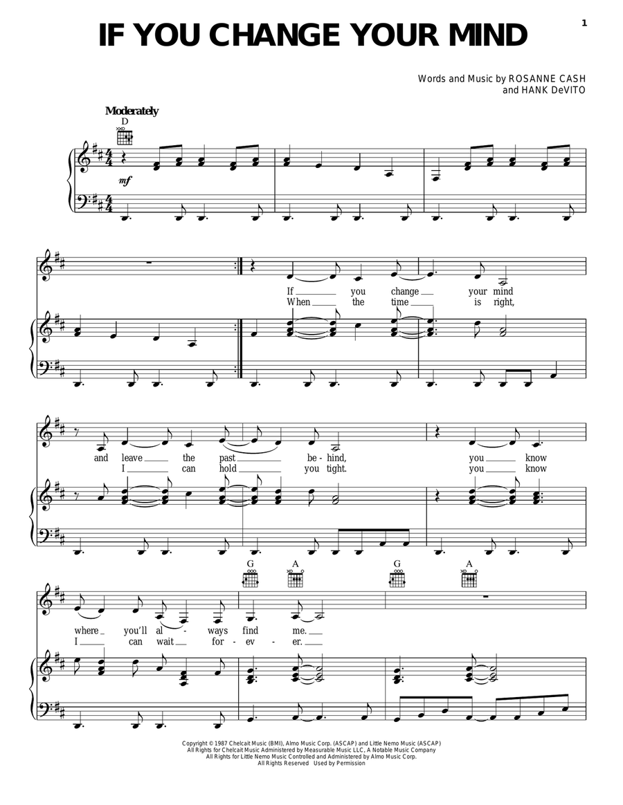 If You Change Your Mind If You Change Your Mind Piano, Vocal, Guitar scores gallery preview page 1
