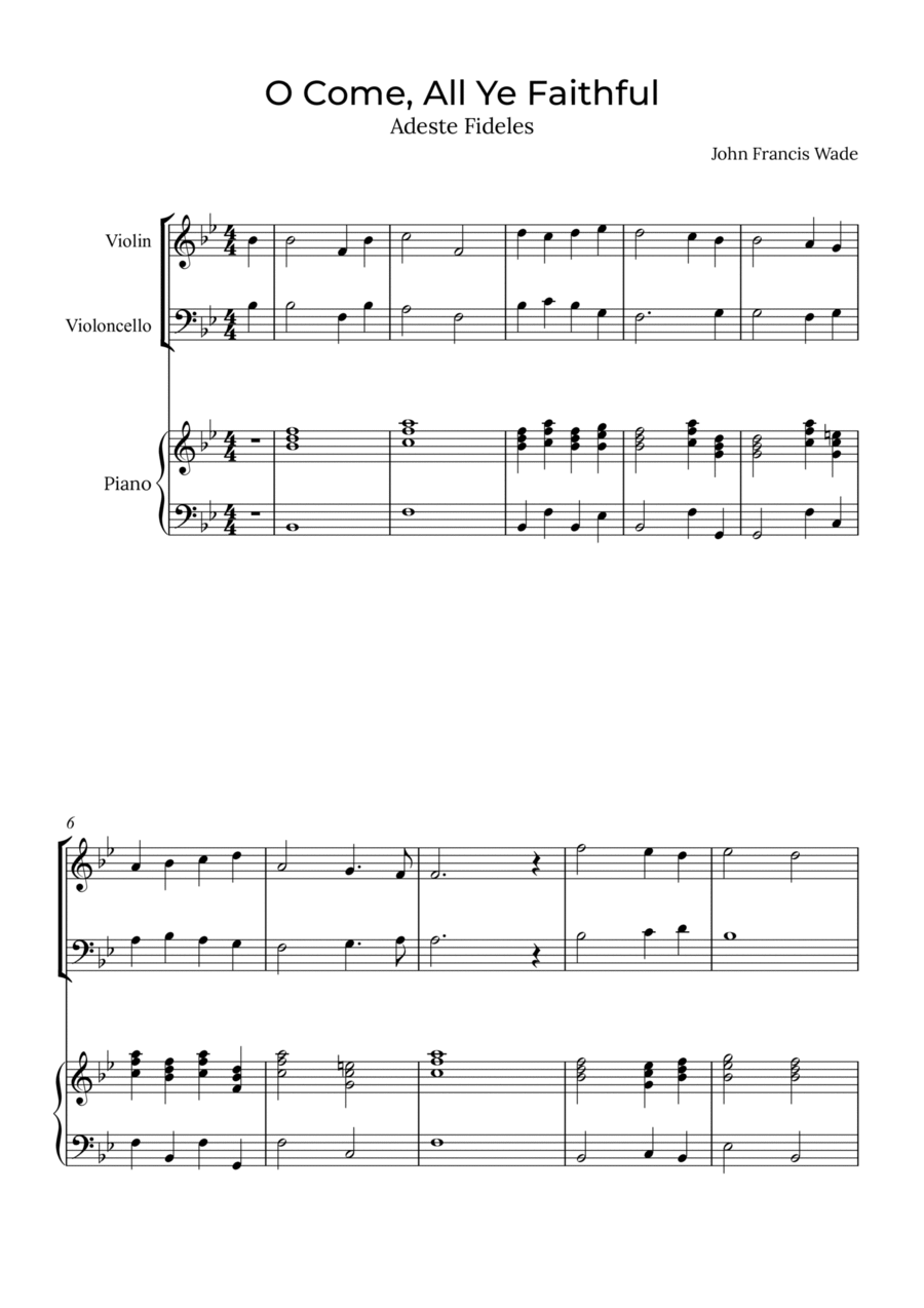 O Come, All Ye Faithful - Violin and cello with piano Piano Trio scores gallery preview page 1