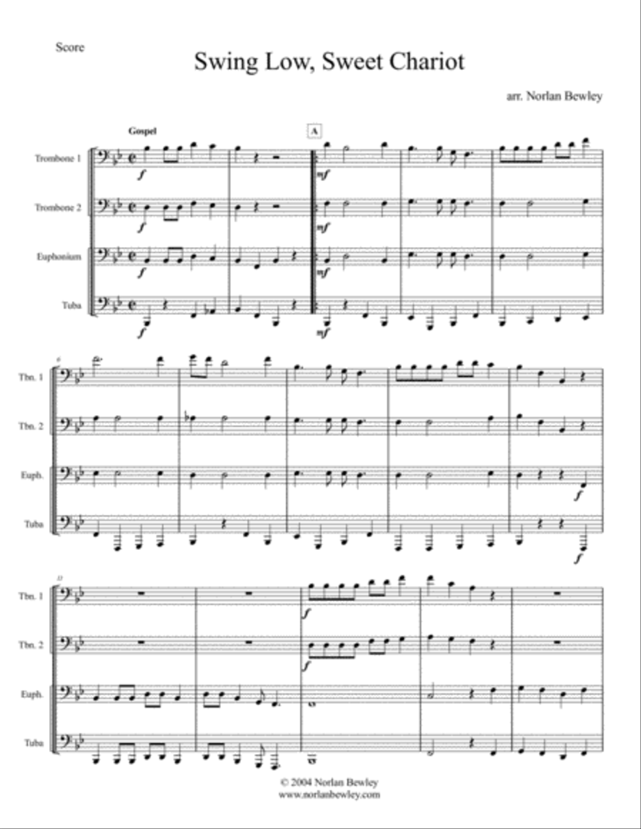 Swing Low Sweet Chariot - Low Brass Quartet Swing Low Sweet Chariot - Low Brass Quartet Brass Quartet scores gallery preview page 1