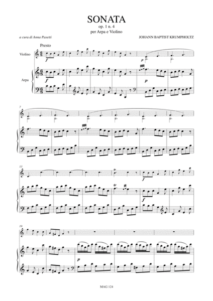 Sonata Op. 1 No. 4 for Harp and Violin
