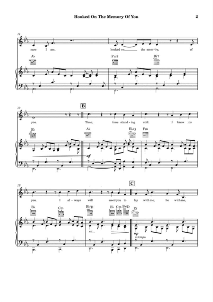 Hooked On The Memory Of You Piano, Vocal, Guitar scores gallery preview page 3