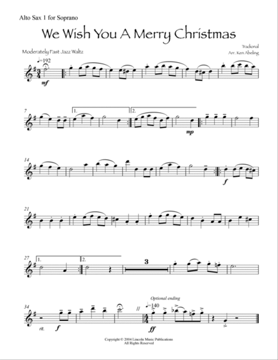 We Wish You a Merry Christmas (Saxophone Quartet SATB or AATB) Saxophone Quartet scores gallery preview page 3