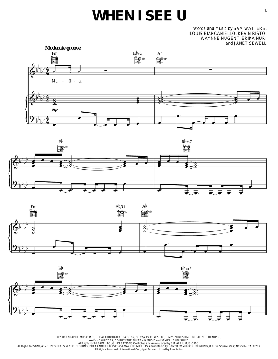 When I See U Piano, Vocal, Guitar scores gallery preview page 1