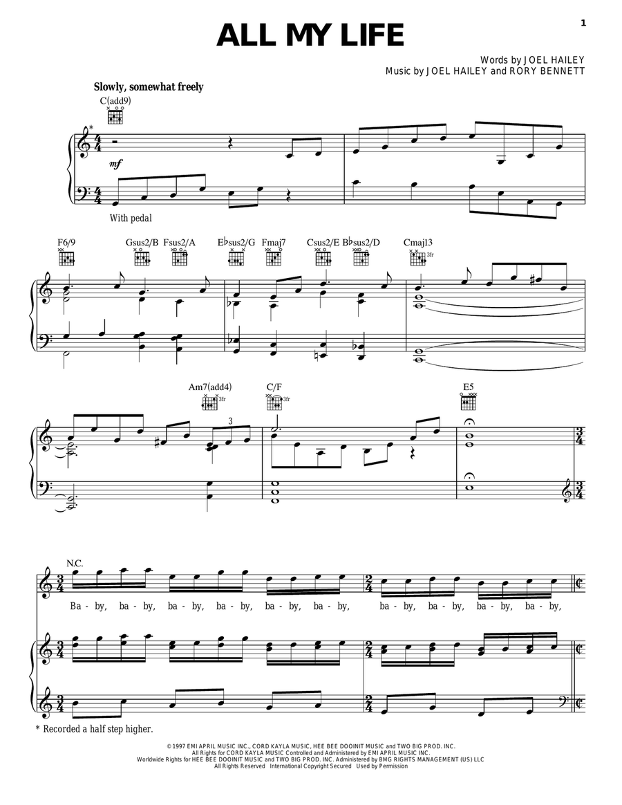 All My Life Piano, Vocal, Guitar scores gallery preview page 1