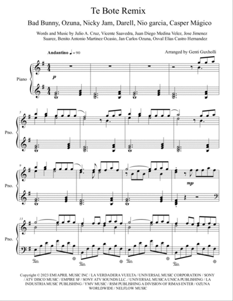 Te Bote Remix Piano Solo scores gallery preview page 2