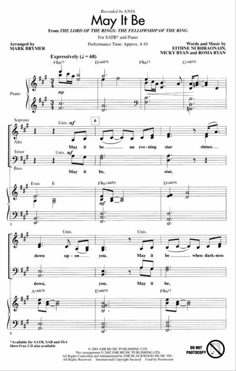 May It Be (from The Lord of the Rings) 4-Part scores gallery preview page 2