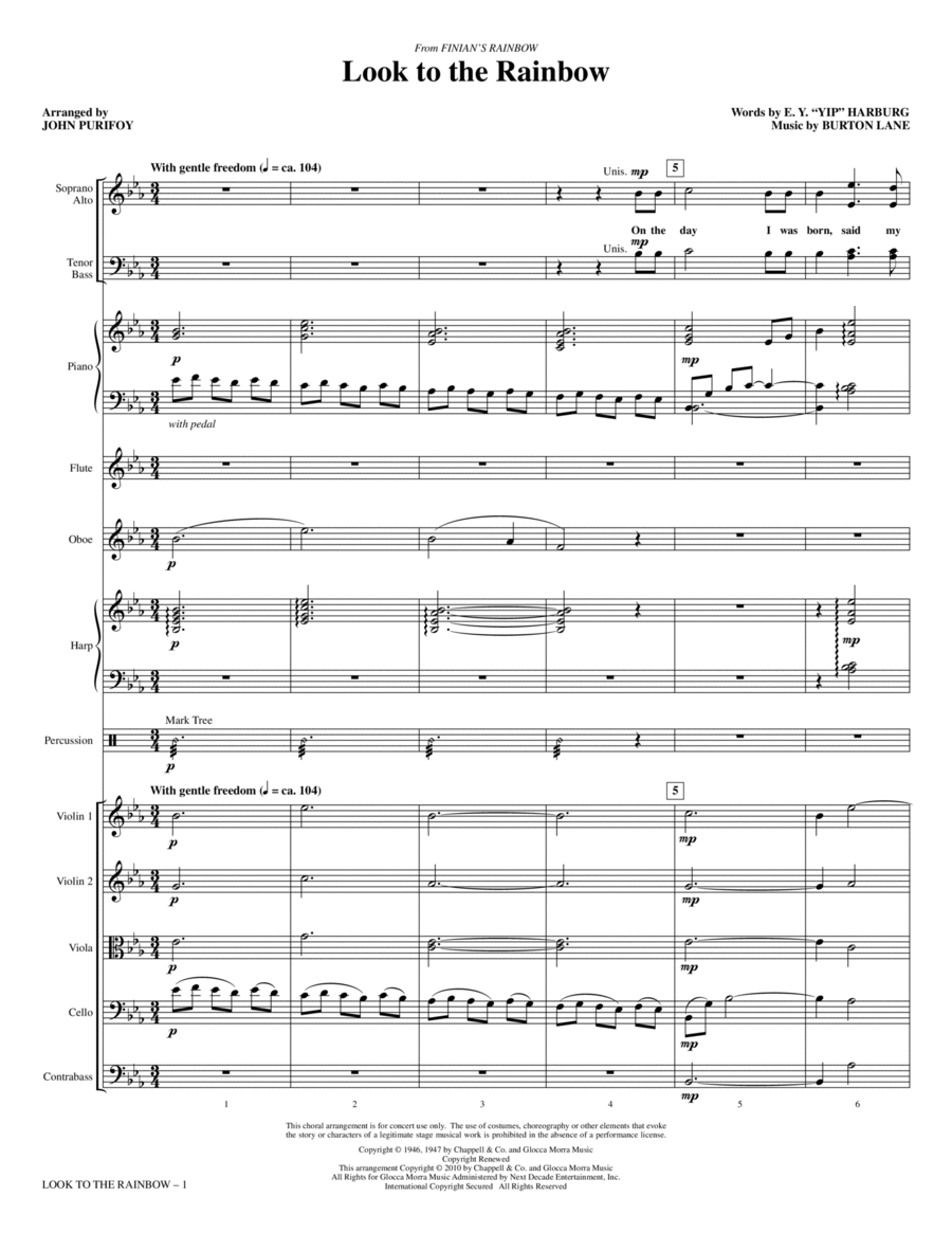 Look To The Rainbow (from Finian's Rainbow) - Full Score Choir scores gallery preview page 1