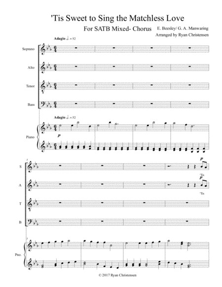 'Tis Sweet to Sing the Matchless Love- SATB Chorus image number null
