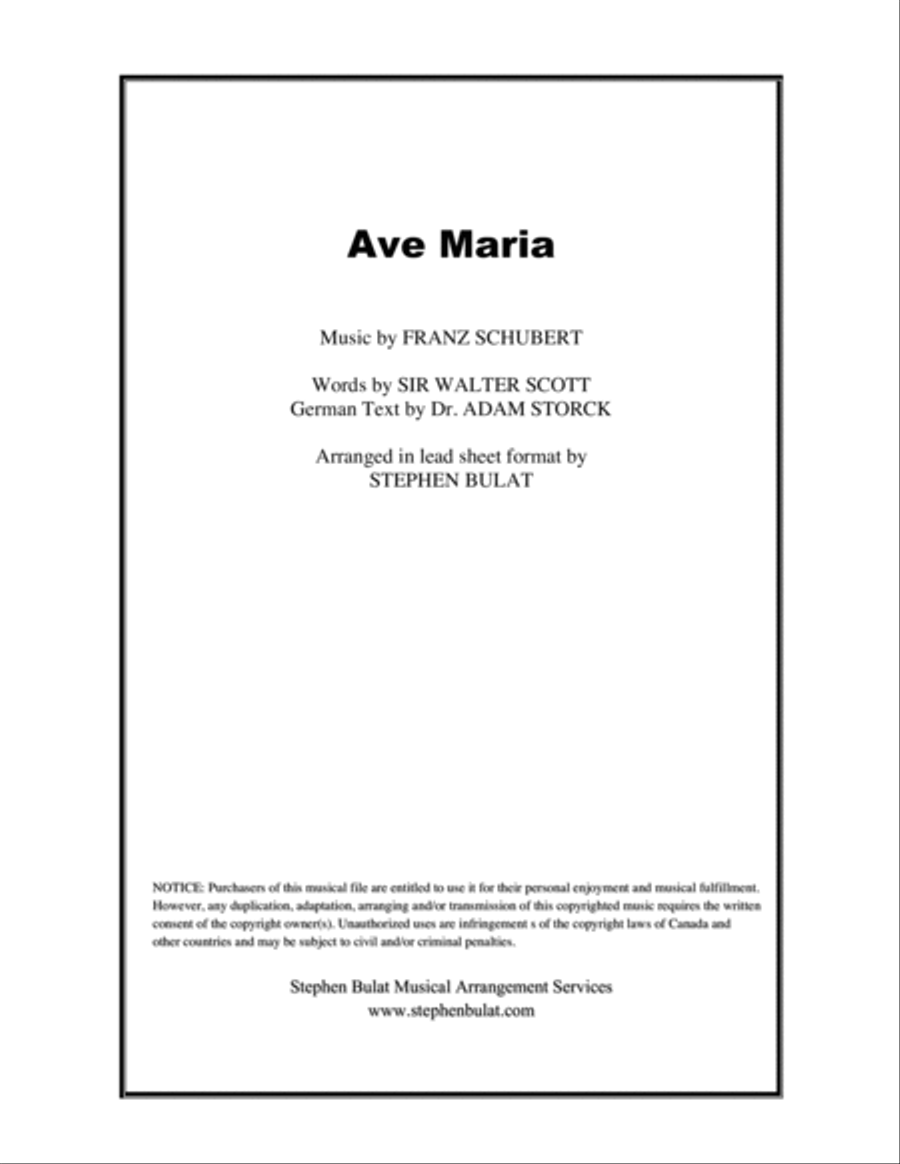 Ave Maria (Schubert) - Lead sheet (key of C) Large Ensemble scores gallery preview page 1