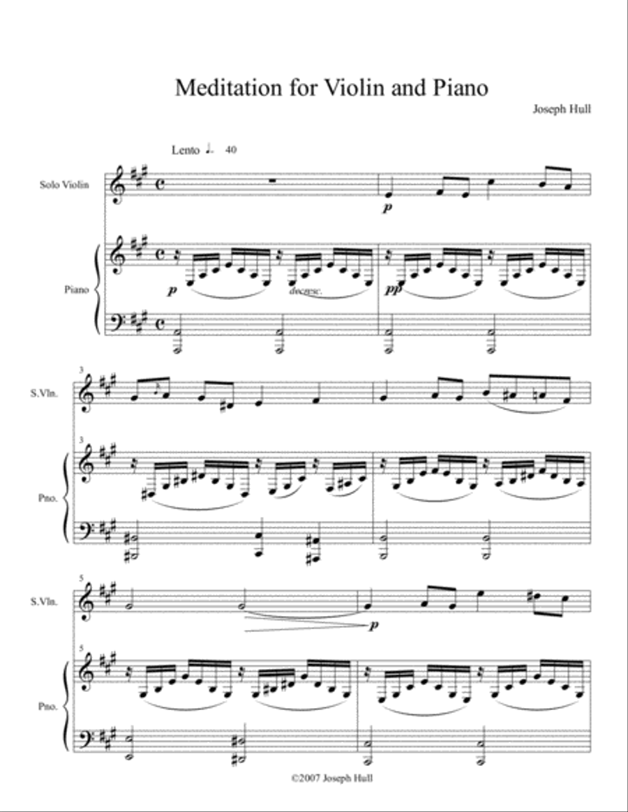 Meditation for Violin and Piano Violin scores gallery preview page 1