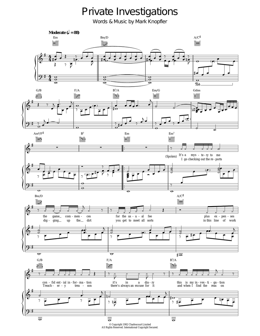 Private Investigations Piano, Vocal, Guitar scores gallery preview page 1