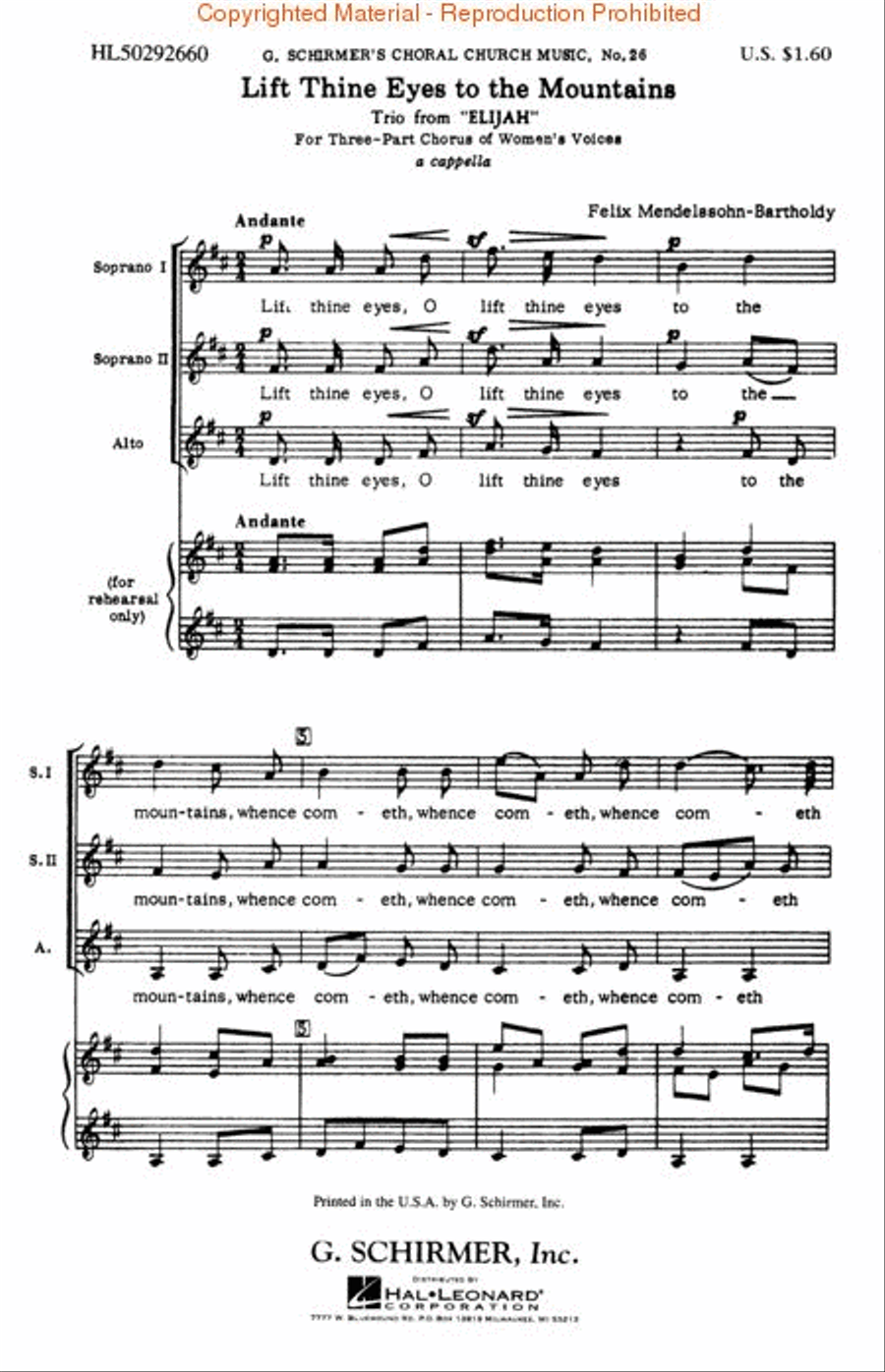 Lift Thine Eyes to the Mountains (from Elijah) SSA scores gallery preview page 2