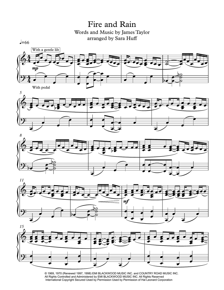 Fire And Rain Piano Solo scores gallery preview page 1