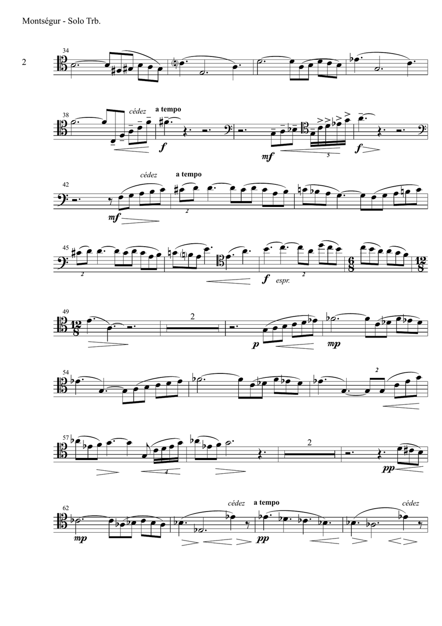 Montsegur, The Cathar Tragedy, symphonic poem for solo trombone and orchestra - PARTS Small Ensemble scores gallery preview page 2