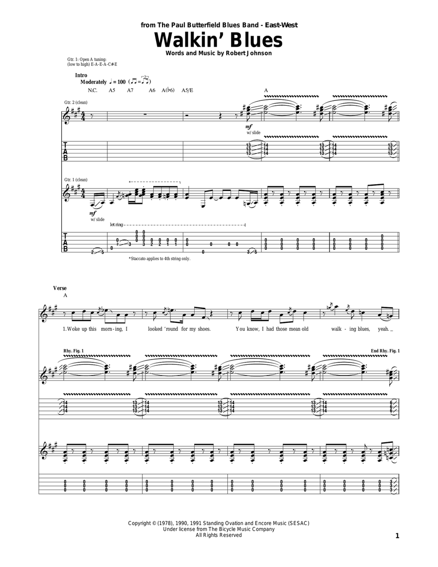 Walkin' Blues Acoustic Guitar scores gallery preview page 1